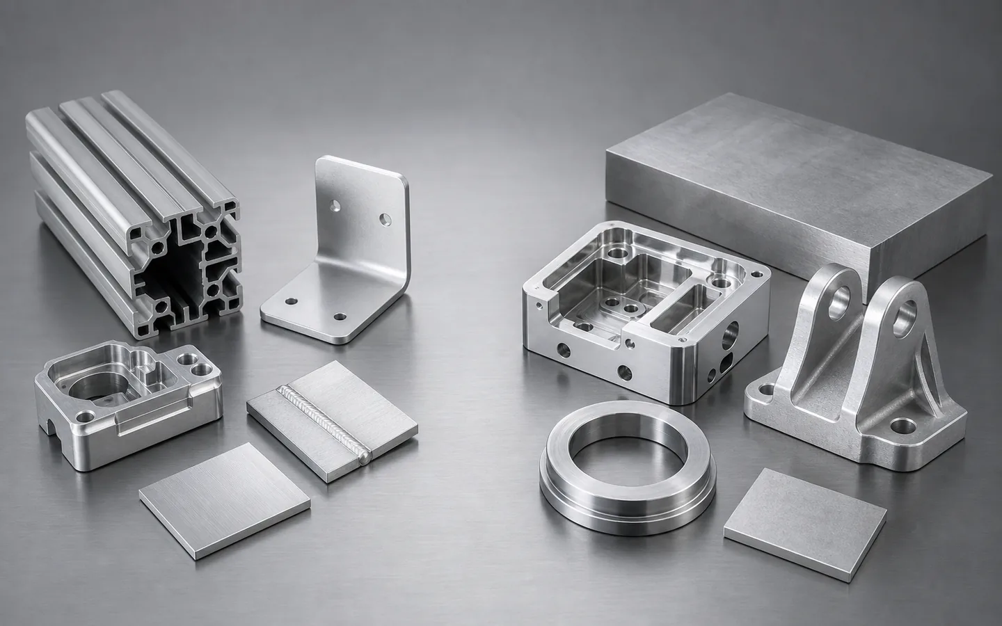 Two aluminum stock and part groups compare fabricated, machined, joined and finish-sensitive design routes.
