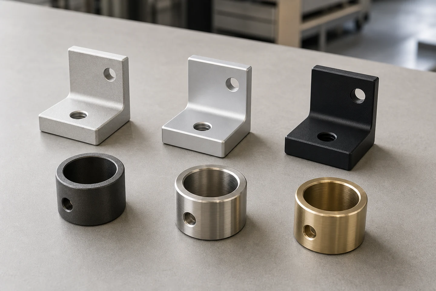 Matching brackets and collars with natural, black, brushed and warm satin metal surface finishes.